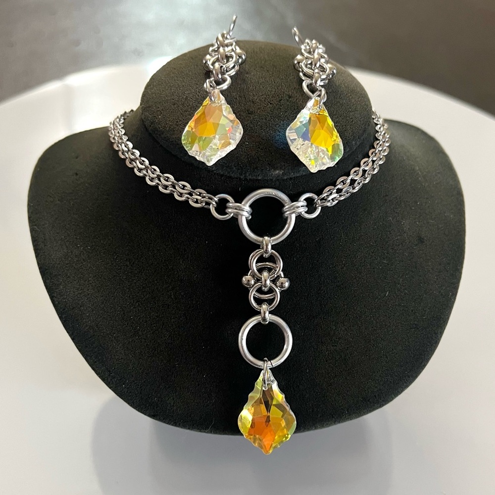 Handmade color changing iridescent rainbow austrian crystals maille celtic set